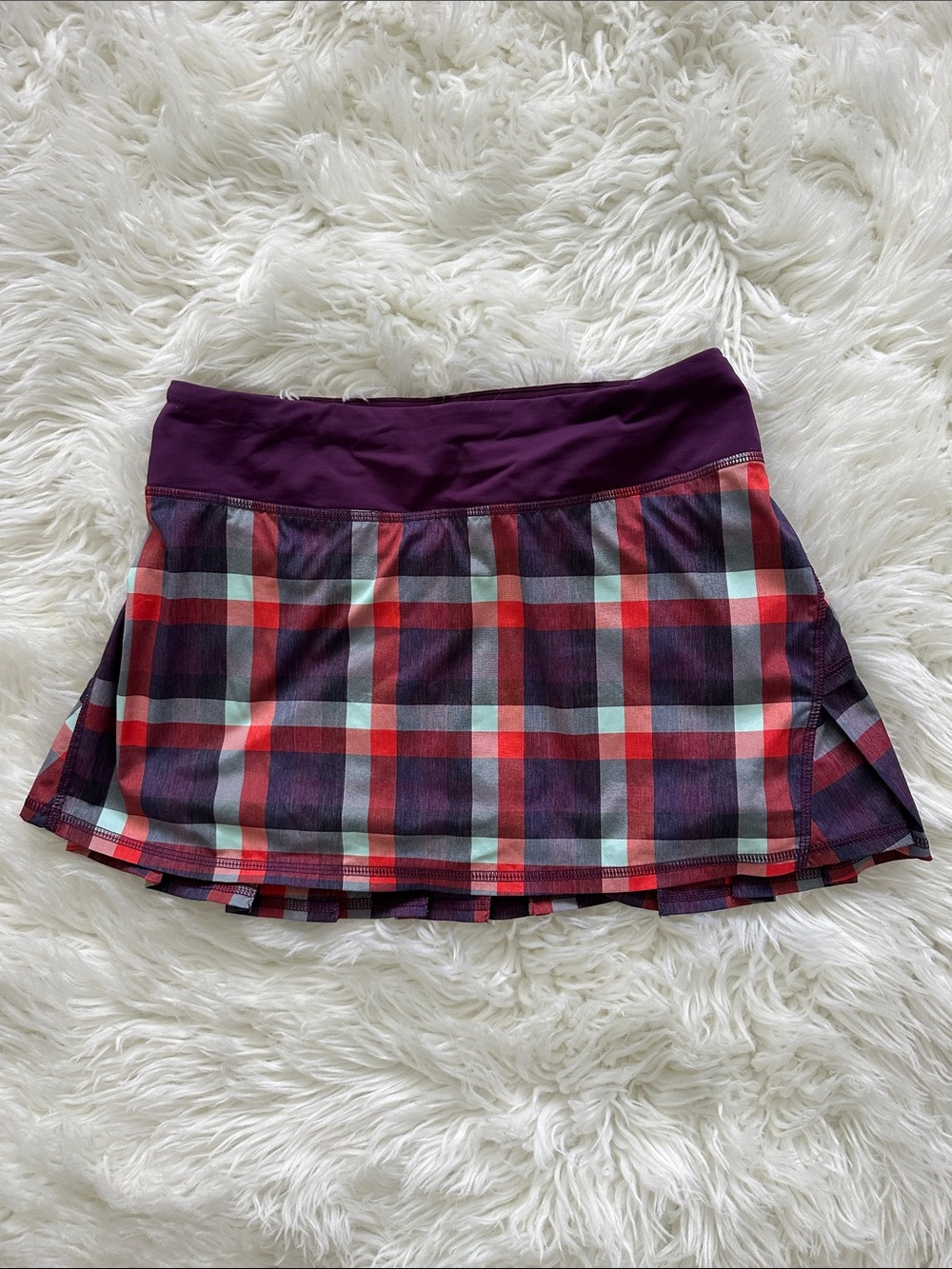 Lululemon Run Pace Setter Skirt Wheezy Check Multi Heathered Berry Yum Yum 4